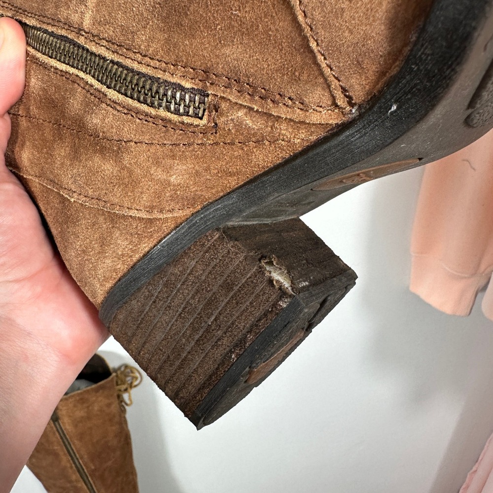 Born Felicia Leather Knee High Boots Brown Distressed Suede Lace Back Women 9.5 - Picture 13 of 16